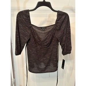 BCX Womens Sweetheart Neck 3/4 Sleeve Babydoll Top Juniors- Medium Gray 0